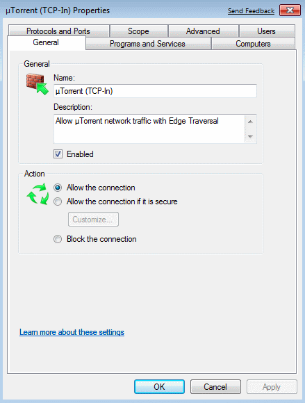 Permit uTorrent via firewall