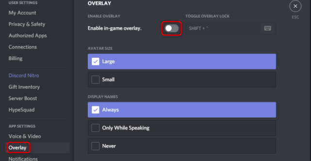disable Discord from game overlay