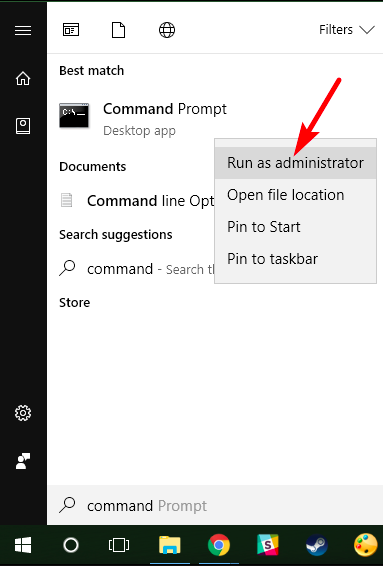 command prompt and the choose run as administrator.