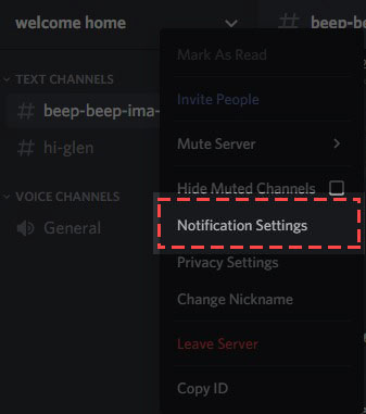 Server Notification Settings