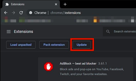 AdBlock extension is up to date
