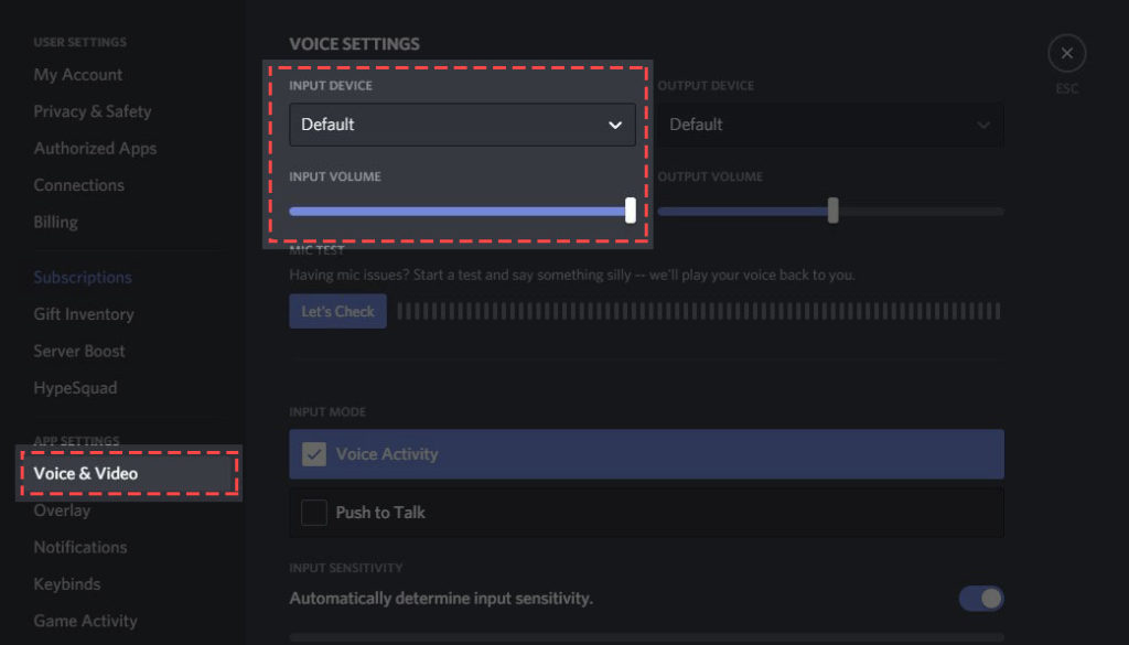 Input Device to select the microphone