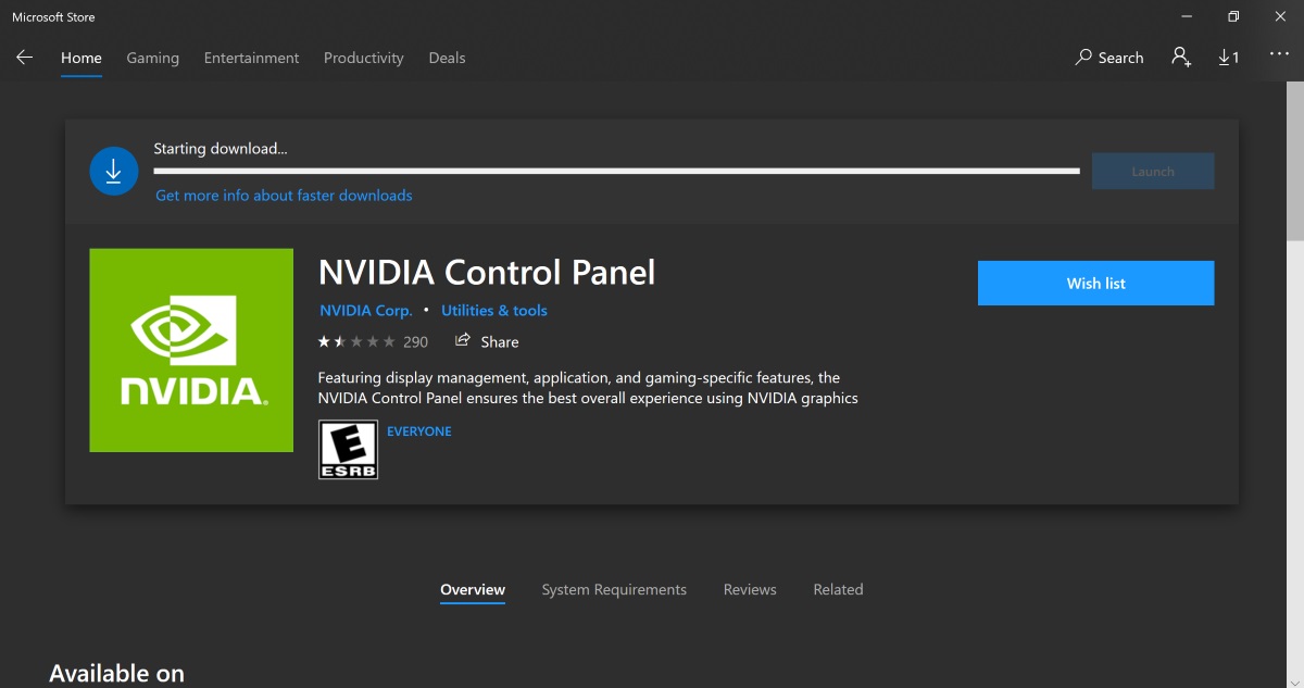 download nvidia control panel windows 10