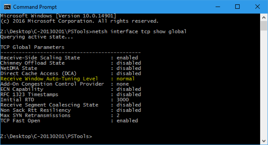 netsh interface tcp show global