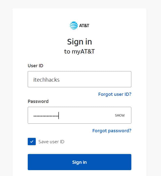 AT&T Yahoo sign-in page