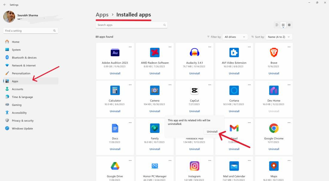 Uninstall not required software or apps